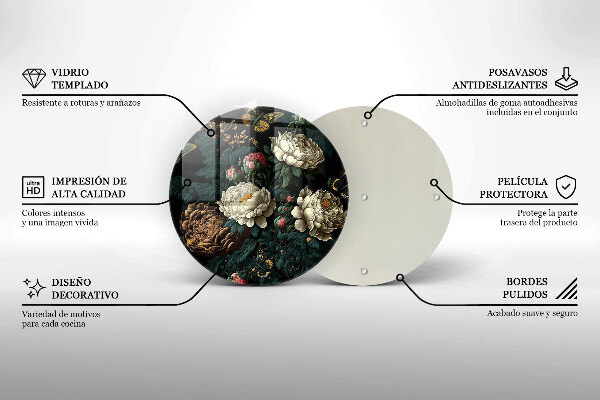 Kuchynská doska veľká zo skla Vintage kvety pivonky