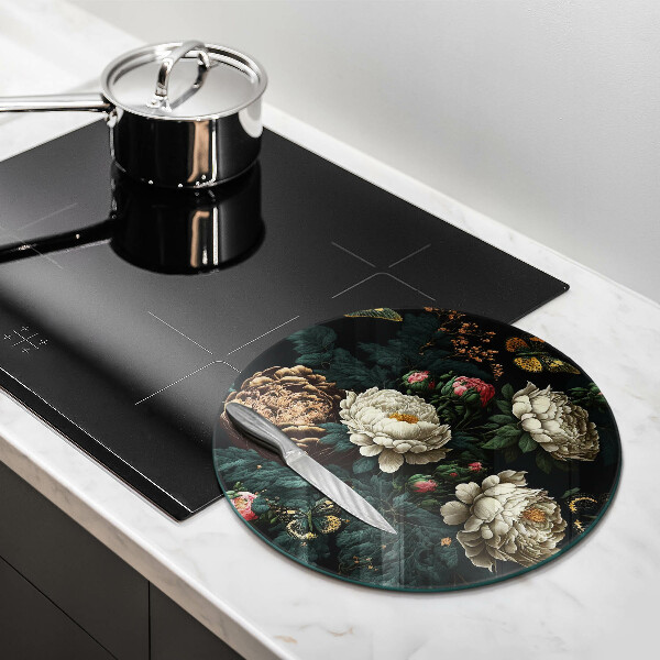 Kuchynská doska veľká zo skla Vintage kvety pivonky