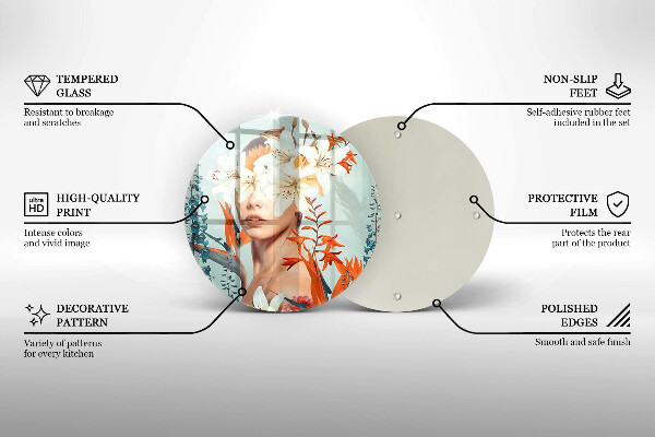 Kuchynská doska veľká zo skla Žena v kvetoch