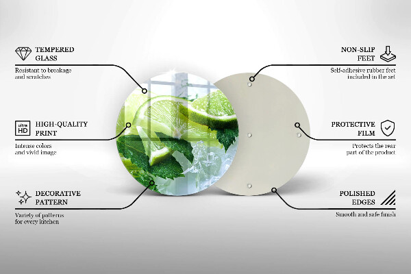 Kuchynská doska veľká zo skla Limetková mäta a ľad