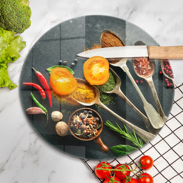 Kuchynská doska veľká zo skla Kuchynské lyžice korenia