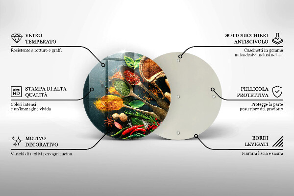 Kuchynská doska veľká zo skla Lyžičky kuchynského korenia