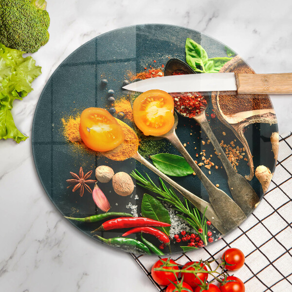 Kuchynská doska veľká zo skla Lyžičky kuchynského korenia