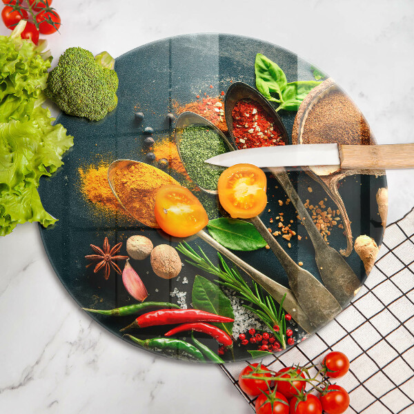 Kuchynská doska veľká zo skla Lyžičky kuchynského korenia