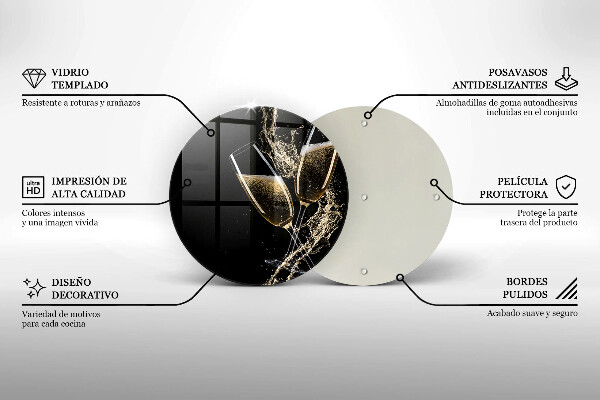 Kuchynská doska veľká zo skla Poháre na šampanské