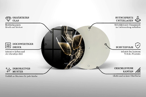 Kuchynská doska veľká zo skla Poháre na šampanské