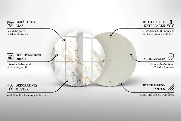 Kuchynská doska veľká zo skla Svetlý mramor so zlatom