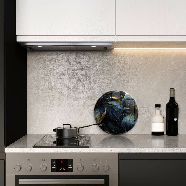 Kuchynská doska veľká zo skla Ozdobné listy so zlatom