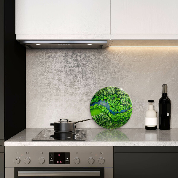 Kuchynská doska veľká zo skla Les a rieka z vtáčej perspektívy