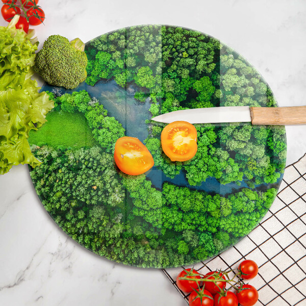 Kuchynská doska veľká zo skla Les a rieka z vtáčej perspektívy