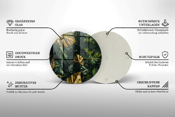 Kuchynská doska veľká zo skla Zlaté listy monstera