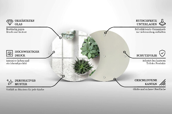 Kuchynská doska veľká zo skla Sukulenty na betóne