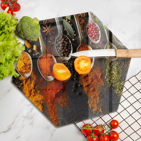 Kuchynská doska veľká zo skla Lyžice s korením