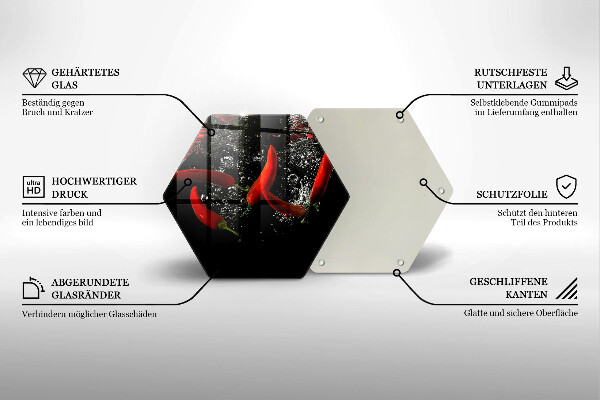 Kuchynská doska veľká zo skla Chilli papričky vo vode