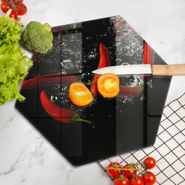 Kuchynská doska veľká zo skla Chilli papričky vo vode