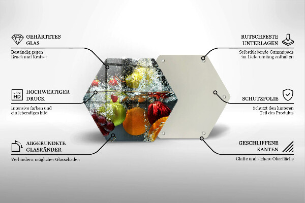 Kuchynská doska veľká zo skla Šťavnaté ovocie vo vode