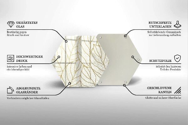 Kuchynská doska veľká zo skla Line-art listov vzor