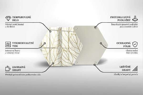 Kuchynská doska veľká zo skla Line-art listov vzor