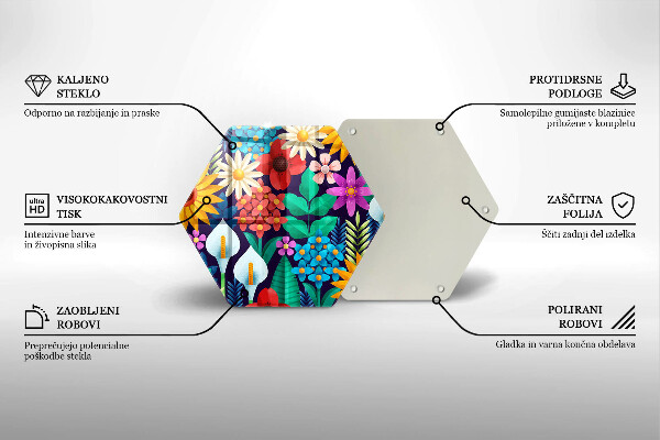 Kuchynská doska veľká zo skla Kvety lúka ilustrácie