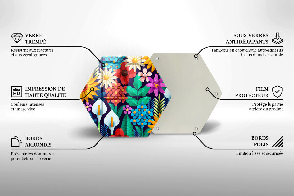 Kuchynská doska veľká zo skla Kvety lúka ilustrácie