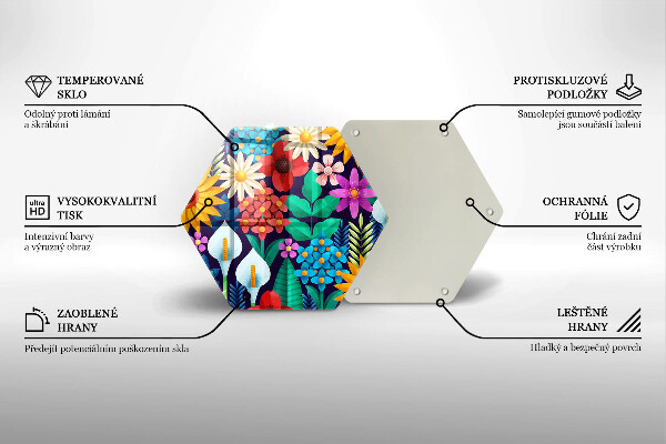 Kuchynská doska veľká zo skla Kvety lúka ilustrácie