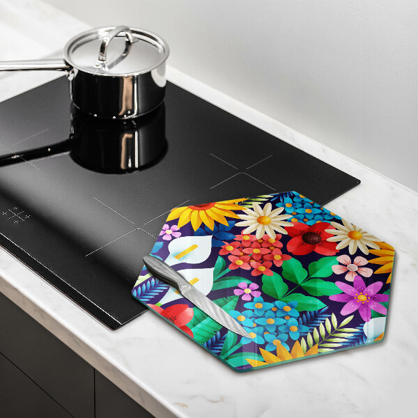 Kuchynská doska veľká zo skla Kvety lúka ilustrácie