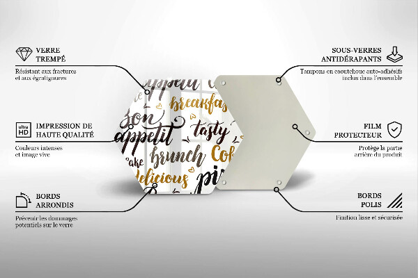 Kuchynská doska veľká zo skla Bon Appetit titulky