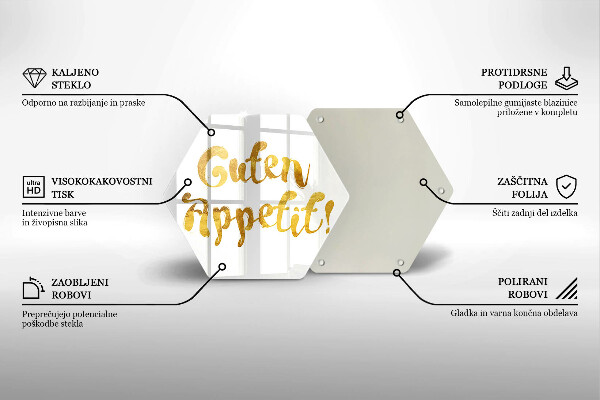 Kuchynská doska veľká zo skla Nápis Guten Appetit!