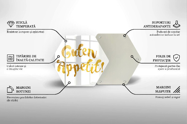Kuchynská doska veľká zo skla Nápis Guten Appetit!