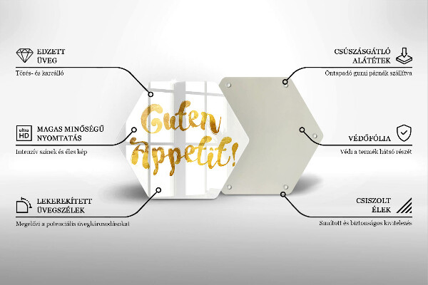 Kuchynská doska veľká zo skla Nápis Guten Appetit!