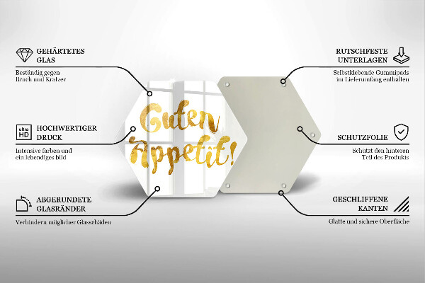 Kuchynská doska veľká zo skla Nápis Guten Appetit!