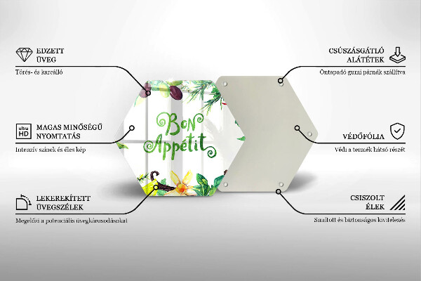 Kuchynská doska veľká zo skla Nápis Bon Appetit