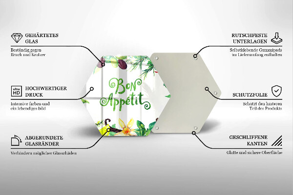 Kuchynská doska veľká zo skla Nápis Bon Appetit