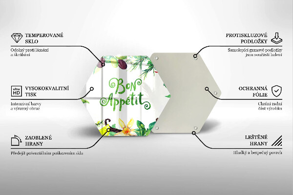 Kuchynská doska veľká zo skla Nápis Bon Appetit