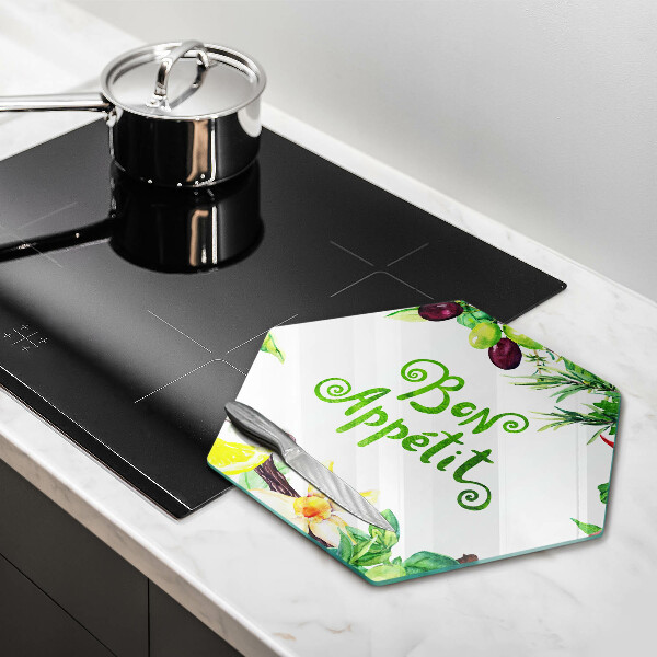 Kuchynská doska veľká zo skla Nápis Bon Appetit