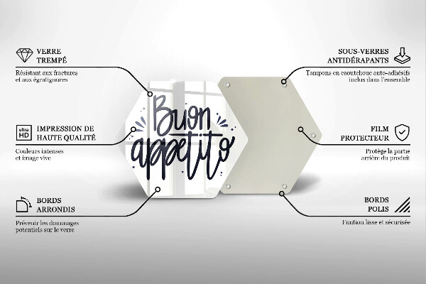 Kuchynská doska veľká zo skla Nápis Buon Appetito