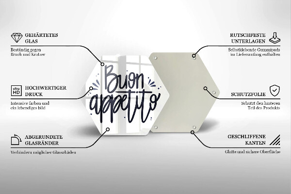 Kuchynská doska veľká zo skla Nápis Buon Appetito