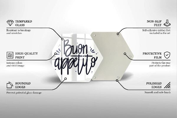 Kuchynská doska veľká zo skla Nápis Buon Appetito