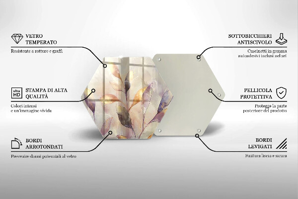 Kuchynská doska veľká zo skla Maľované boho listy