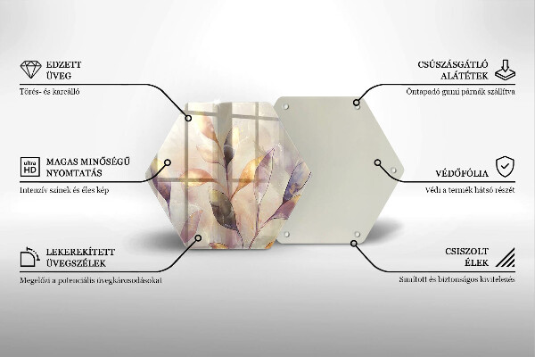 Kuchynská doska veľká zo skla Maľované boho listy