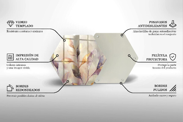 Kuchynská doska veľká zo skla Maľované boho listy