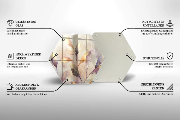 Kuchynská doska veľká zo skla Maľované boho listy