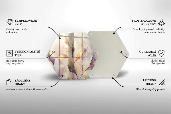 Kuchynská doska veľká zo skla Maľované boho listy