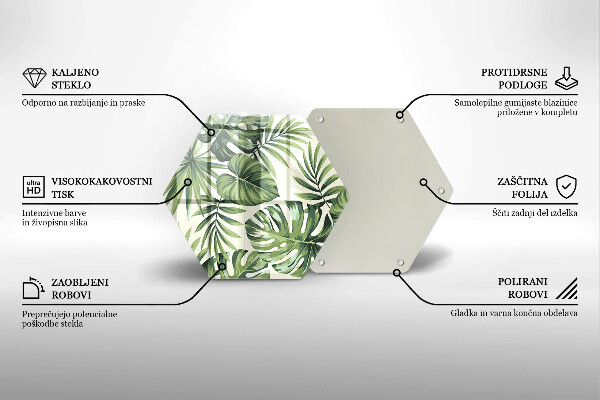 Kuchynská doska veľká zo skla Ilustrácia listov Monstera