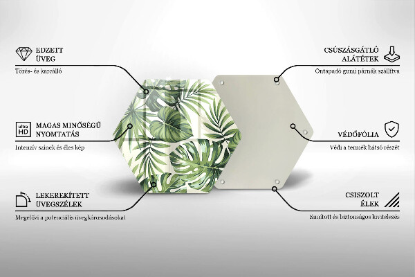 Kuchynská doska veľká zo skla Ilustrácia listov Monstera