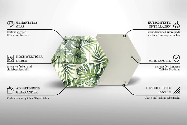 Kuchynská doska veľká zo skla Ilustrácia listov Monstera