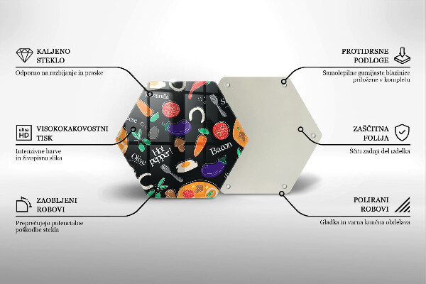 Kuchynská doska veľká zo skla Jedlo ilustrácie