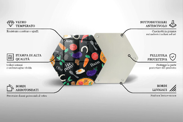 Kuchynská doska veľká zo skla Jedlo ilustrácie