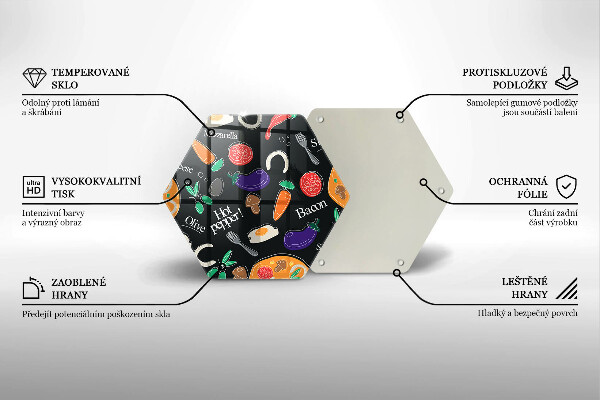 Kuchynská doska veľká zo skla Jedlo ilustrácie