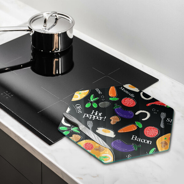 Kuchynská doska veľká zo skla Jedlo ilustrácie